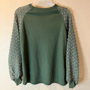 Miholl Grunge Mock Neck Thermal Top with Sheer Mesh Sleeves Small